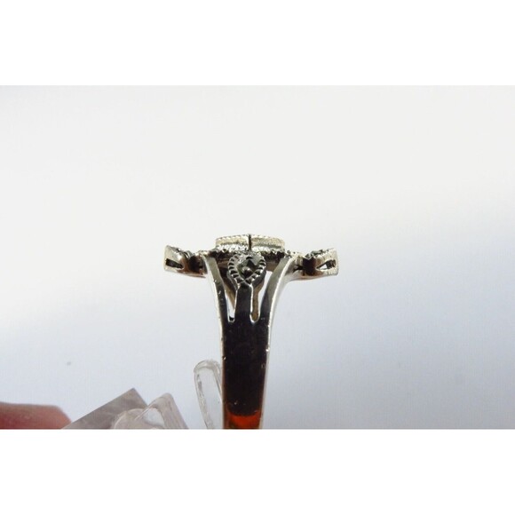 Sterling Marcasite Fancy Oblong Silver Ring Art Deco Style Size 6.5 - Picture 5 of 9